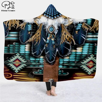 Črna Materni Indijski Lakota Lobanje buffalo vojak Hooded Odejo 3D full tiskanja Nosljivi Odejo Odrasli Otroci slog-2
