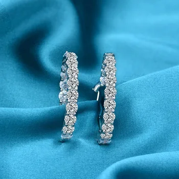 PANSYSEN 925 Sterling Srebrni Nakit Uhani za Ženske 4 mm Ustvarili Moissanite Diamond Posnetek Uhani Debelo Fine Nakit