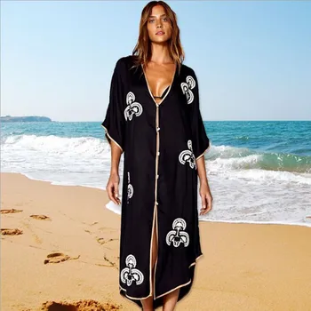 TEELYNN bombaž bikini kritje gor obleka black vezenino tunics ženske coverups plaži poletje vestidos 2020 boho plavati obleke