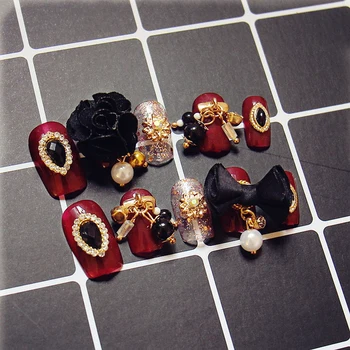 Royal style Letnik rdeče vino z magnetom črni cvet 3D ponaredek nohti Japonski čisto barvni UV gel false nohti lady gel nohtov nasveti