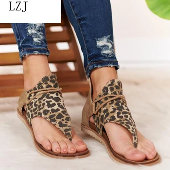 Trak Sandali Ženske Stanovanj Open Toe Leopard Priložnostne Čevlji Rimu Plus Velikost 36-43 Tangice Sandali Seksi Dame Čevlji Zapatos De Mujer