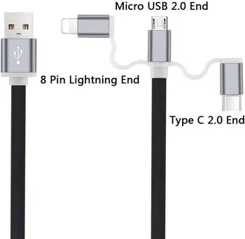120 cm 3 V 1, USB Kabel za Polnjenje iPhone & Micro USB&USB C Zložljive Polni Kabel Za Iphone 12 Samsung S9 Android mobilni telefon