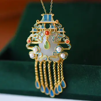 Naravni Hetian jade tassel nakit Kitajska retro palace slog luksuzni edinstveno stari zlato obrti čar ženske srebrni nakit