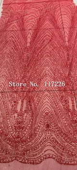 Rdeče barve, bleščice sequins čipke visoke kakovosti afriške neto čipke tkanine Afriške francoski čipke tkanine z prilepljena bleščice