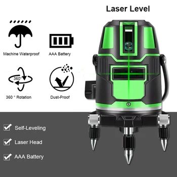 Laser Ravni Self-Izravnavanje 360 Vodoravno Navpično Križ Super Močna Zelena Polmer Izmenično Neposredno Laserski Žarek Linij Na Prostem