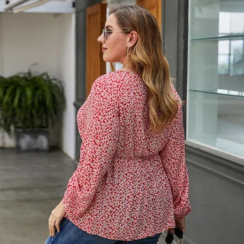 Jeseni leta 2020 Ženske Oblačila 4XL Plus Velikost Slim Dolgo Rokavi Top Moda Lok Cvetlični Bluzo Luč Rokav Priložnostne Ženske Puloverju Nova