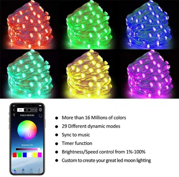 Thrisdar 5/10/20M Usb Led Niz Lahka Bluetooth App pod Nadzorom Božično Drevo Luči Barva Spreminja, LED Pravljice Garland Luči