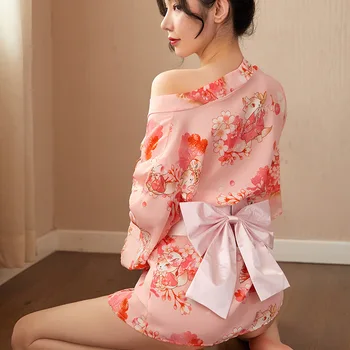 Tiskani Kimono Spodnje Perilo, Japonske Ženske Kimono Obleko Erotično Nemoteno Kopanje Kimono Plašč