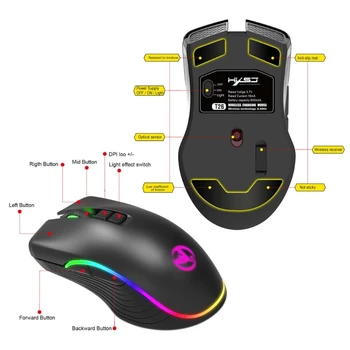 2,4 Ghz Wireless Gaming Miška za ponovno Polnjenje 2400DPI Nastavljiv RGB Igralec Miši