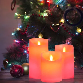 3pcs LED Nočne Luči Daljinski upravljalnik Baterija Napaja RGB Toplo Bela Steber Sveče Doma, Poroka, Božični Okraski, Nočna Lučka