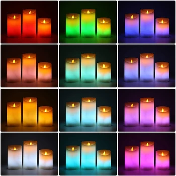 3pcs LED Nočne Luči Daljinski upravljalnik Baterija Napaja RGB Toplo Bela Steber Sveče Doma, Poroka, Božični Okraski, Nočna Lučka