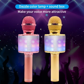 Brezžični Mikrofon Karaoke LED Luči Bluetooth Ročni Prenosni Zvočnik Doma KTV Igralec Studio PC Telefon Namizje Vokal