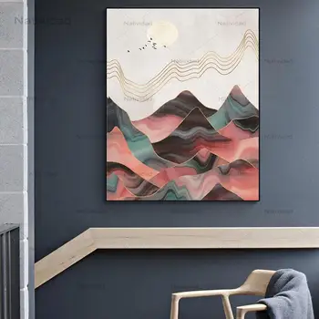 Wall Art Gorskih Sunrise Krajine Tiskanja in Plakat Sodobno Abstraktno Nordijska Platno Slikarstvo Doma Dekor za Dnevna Soba Brez Okvirja