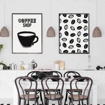 Moderno Črno in Belo Skodelico Kave Kava Fižol Platno Stensko Slikarstvo Umetniške grafike Plakat Slika kavarna Doma notranjo Opremo