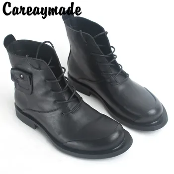 Careaymade-Original retro ročno izdelane žensk golih čevlji polno pravo usnje posamezen boot spredaj čipke gor široko strani motornega kolesa cevlji
