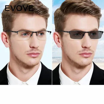 Evove Photochromic Očala Moških Kameleon Moška sončna Očala za Kratkovidnost Dioptrije pol rimless vožnje očala