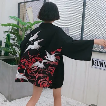 Harajuku Risanka Tiskanja Kimono Poletje Ženske Jopico Vzročno Žensko Bluzo Majica Ohlapna Vrhnja Oblačila