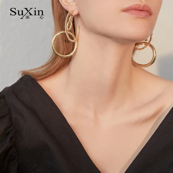 SuXin uhani 2020 novo preprost krog temperament uhani za ženske dolgo zlitine obesek, uhani nakit darila