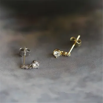 925 Sterling Srebro Preprost Diamant Uhani za Ženske 14k Zlato korejski Temperament Poročni Nakit Dodatki