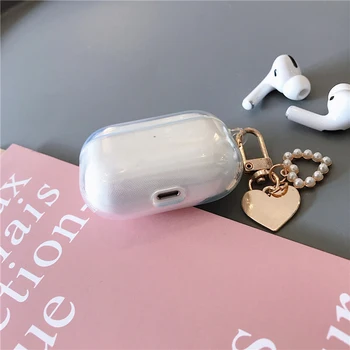 Pregledna kovinski pearl ljubezen keychain slušalke trde plastike primeru za airpods 1 2 Pro 3 Brezžične bluetooth Slušalke kritje darilo