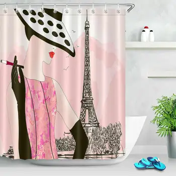 Romantični Pariz Stolp Tuš Zavesa Postavlja z 12 Kljuke Moda za Ženske v Visokih Petah Kopalnica Nepremočljiva Tkanine Za Kad Art Dekor