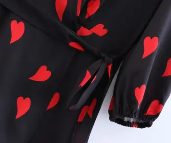 Bazaleas 2020 Srce, ki Tiskanja zaviti spredaj midi Dress Vintage Black Ženske Obleke V Vratu Pol Rokav Split Moda vestido Priložnostne