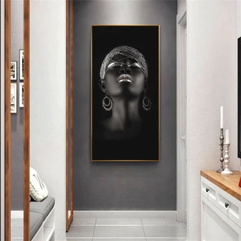 Seksi Črna Ženska Z Srebrni Nakit Afriške Umetnosti Plakatov In Fotografij Afriške Umetnosti Platna Slike Wall Art Slike Doma Dekor
