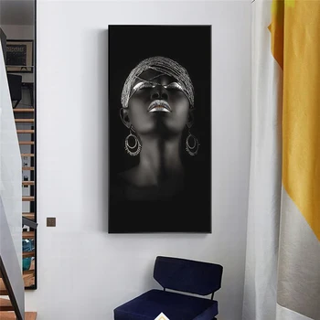 Seksi Črna Ženska Z Srebrni Nakit Afriške Umetnosti Plakatov In Fotografij Afriške Umetnosti Platna Slike Wall Art Slike Doma Dekor