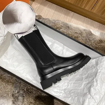 Nove Luksuzne Chelsea Škornji Ženske Škornji Močen Zimske Čevlje Platformo Gleženj Škornji Zdrsne Na Močen Pete BV Boot blagovne Znamke Oblikovalec