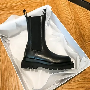 Nove Luksuzne Chelsea Škornji Ženske Škornji Močen Zimske Čevlje Platformo Gleženj Škornji Zdrsne Na Močen Pete BV Boot blagovne Znamke Oblikovalec