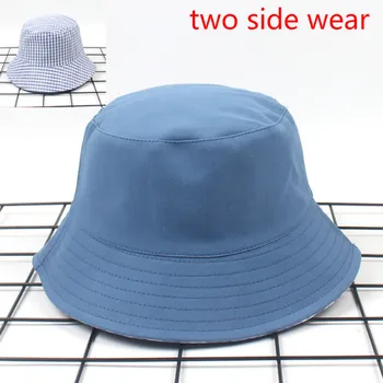 Prazno reverzibilna vedro klobuk skp dve strani obrabe bombaža moške poletne klobuk priložnostne ženske kariran nedelja klobuk na prostem za zaščito pred soncem sunhat panama