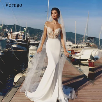 Verngo Elegantno morska deklica Poročno Obleko 2020 Novo Vestidos de novia Letnik Iluzijo, Izrez Čipke Poročne Halje Preproste Poročne Obleke