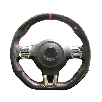 5D Ogljikovih Vlaken&Luknjo Usnjeni Volan Ročno Šivanje Zaviti Pokrov so Primerni Za Volkswagen Golf 6 GTI MK6 / Polo GTI / Scirocco R
