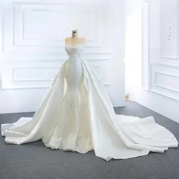 Elegantno Ljubica Morska Deklica Poročno Obleko 2021 Snemljiv Vlak Čipke Poročne Obleke Dolgo Vlak Po Meri Izdelane Čipke Poroko