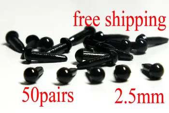 Brezplačna dostava!!!100 kozarcev(50pairs)črna Plastika Varnosti Oči, izdelava lutk ugotovitve--2,5 mm