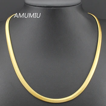 AMUMIU 50/55/60 cm,6 mm, iz Nerjavnega Jekla, Zlata Barva Ravno Kača Ogrlice Verige Moški Ženski Nakit 2022,trgovina na Debelo KN020