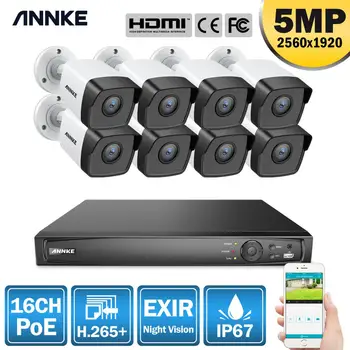 ANNKE 16CH 5MP FHD POE Omrežna Video Varnostni Sistem 8MP H. 265+ NVR Z 8PCS 5MP 30 m EXIR Night Vision Vremensko IP Kamere