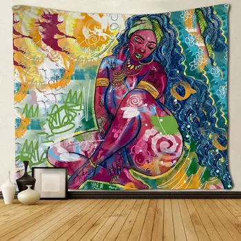 Afriške Dekle Afriške Afro Black Ženske Lady Umetnosti Steni Visi Tapiserije