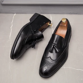 Slip za moške brogues formalno čevlji moški usnje loafers moški plus velikost 38-48 čoln čevlji luksuzne blagovne znamke ravno udobno obleko, čevlji