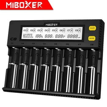 MiBOXER C8 Polnilnik 8 Rež LCD-Zaslon za Li-ion LiFePO4 baterije za polnjenje Ni-MH baterije za polnjenje Ni-Cd baterije AA 21700 20700 26650 18650 17670 RCR123 18700