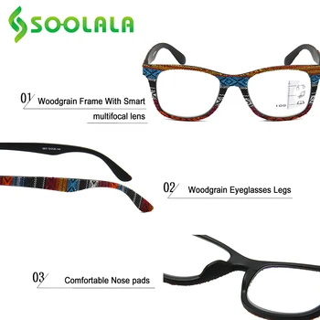 SOOLALA Multifocus Postopno Anti Modra Svetloba Obravnavi Očala Ženske Moški v Bližini Daleč Pogled Woodgrain Daljnovidnost Obravnavi Očala