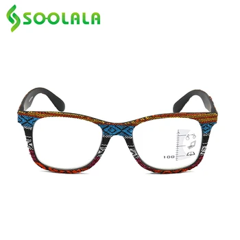 SOOLALA Multifocus Postopno Anti Modra Svetloba Obravnavi Očala Ženske Moški v Bližini Daleč Pogled Woodgrain Daljnovidnost Obravnavi Očala