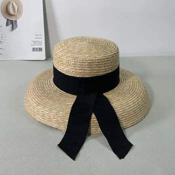 Ženske poletne velike mehko top klobuk, slamnik s črno-belim trakom čipke kravato m široko roba nedelja klobuk UV zaščito plaži klobuk, kapa