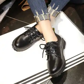 LIHUAMAO derby čevlji za ženske debel edini platformo čipke krog toe obleko delo vožnjo čevlji obutev