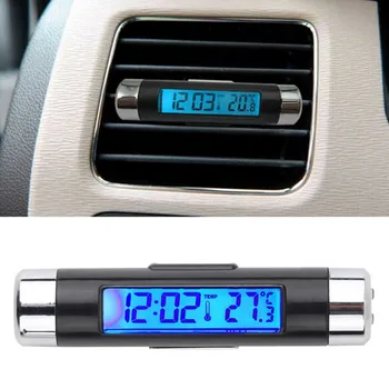 2v1 Avto Auto LCD-Posnetek-na Digitalni Temperature, Termometer Ura Koledar Avtomobilske Modra Osvetlitev ozadja Ura