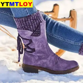2020 Ženske Zimske Mid-Tele Škornje Jate Zimske Čevlje Mode Dame Sneg Škornji, Čevlji Z Visoko Stegno Antilop Toplo Botas Plišastih