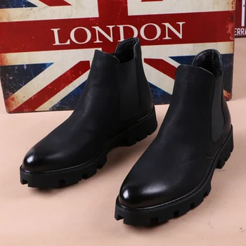 Mens priložnostne poslovnih urad formalno obleko chelsea škornji platforma čevlji pravega usnja boot black gleženj botas hombre chaussure