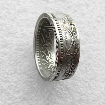 Ročno izdelan Prstan Kovanec Za SA(04)SAVDSKA ARABIJA AH1364(1944) 1 Riyal kovanec Silver Plated Kopijo Kovancev V Velikosti 7-14