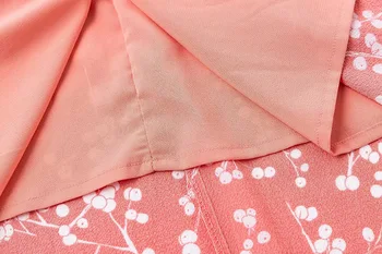 Bazaleas 2020 Kratek Rokav poletje Obleko starega roza hydrangea natisnjeni midi Dress Vintage gumb in kravato na sprednji Obleke vestidos