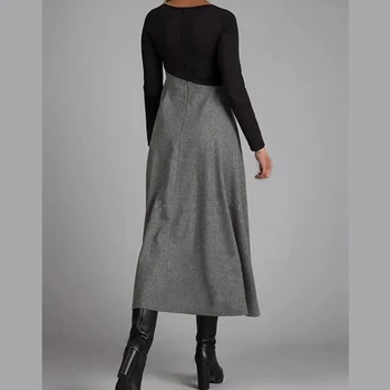 Novo 2021 ženska Oblačila, Obleke, Jeseni, Pozimi Kontrast Barve Mozaik Mid-pas Dolgi rokav Proti-vrat Puloverju Dolgo Priložnostne Obleko